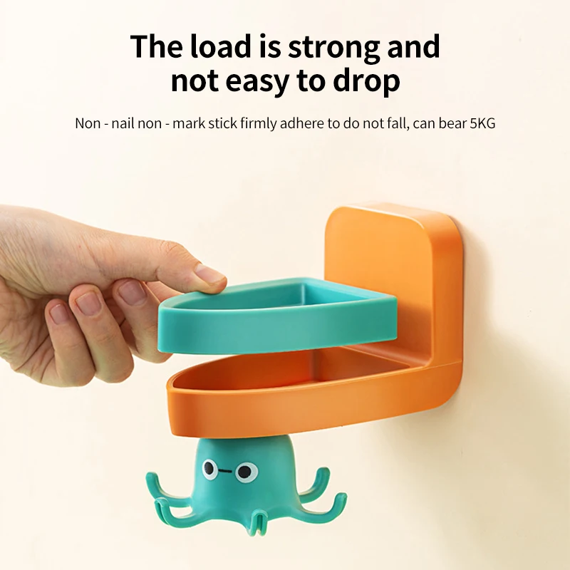 

Small Octopus Kitchen Wall Hook Hole Free Multifunctional Rotary Shelf Bathroom Wall Traceless Hook storage rack kitchen tools