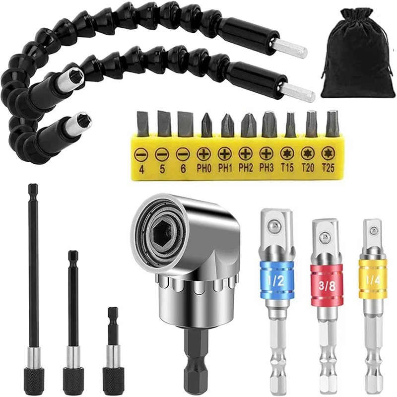 

Flexible Drill Bit Extension Set 105° Right Angle Drill Bit Attachment Drill Bit Holder Extension Set