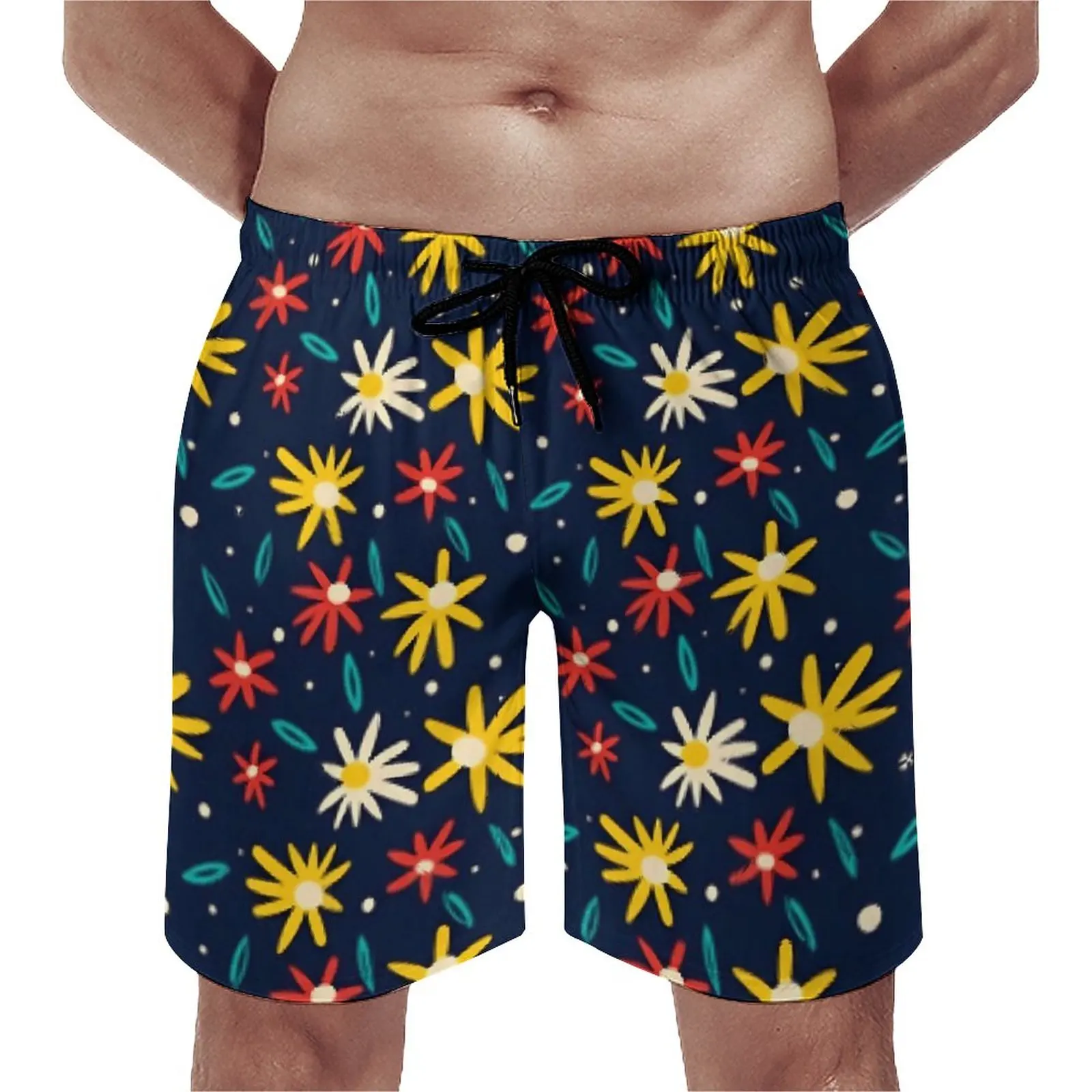 

Daisy Floral Board Shorts Summer Colorful Flowers Sports Beach Short Pants Men's Quick Dry Casual Graphic Plus Size Beach Trunks