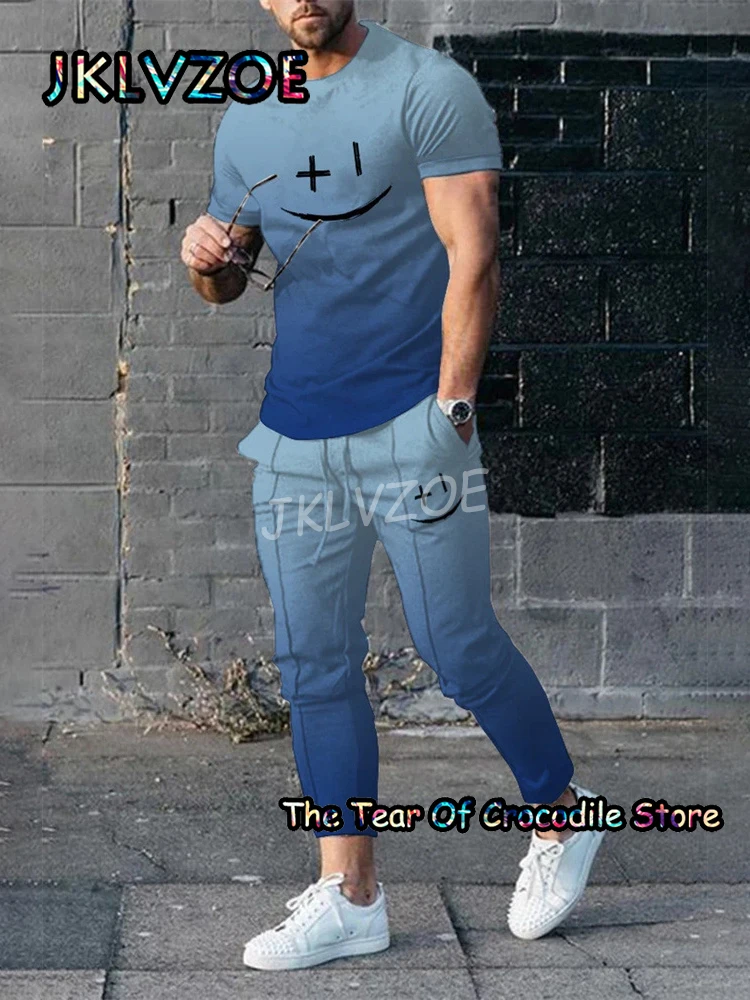 2023 Summer Men's Trousers Tracksuit 2 Piece Set Short Sleeve T Shirt+Long Pants Sportwear 3D Printed Funny Street Clothe