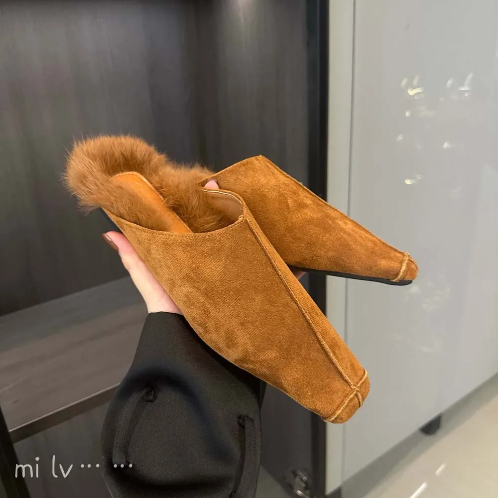 Женские тапочки с круглым носком из флока