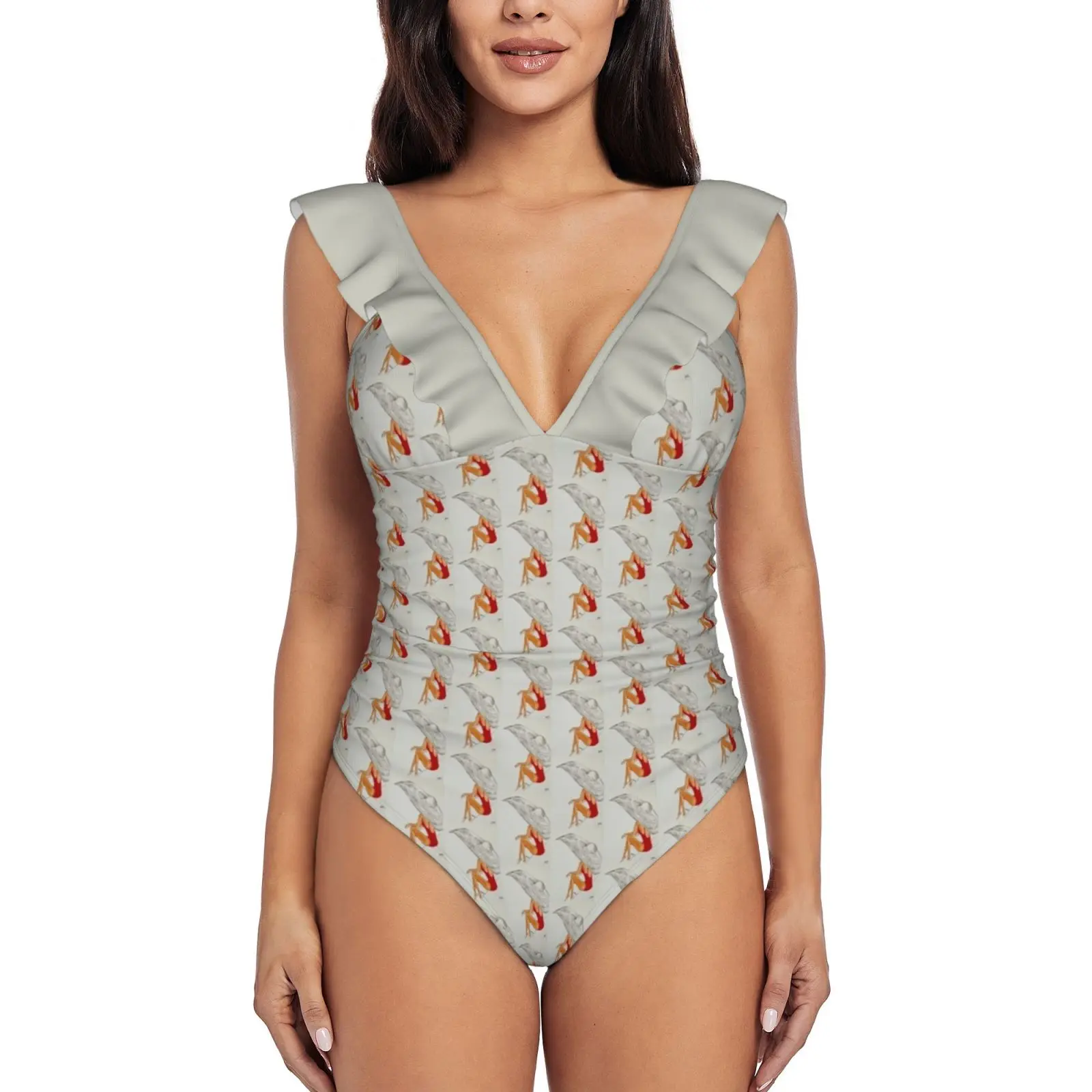 

1 Монокини, новый слитный купальник с оборками, Женский сексуальный купальник, женский купальный костюм с принтом, 100, женский красный купаль...