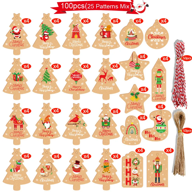 50PCS Christmas Tags Paper Pendant Xmas Tree Hanging Decoration Cardboard Grinch Santa Claus Cards Noel Decoration 2022 images - 6