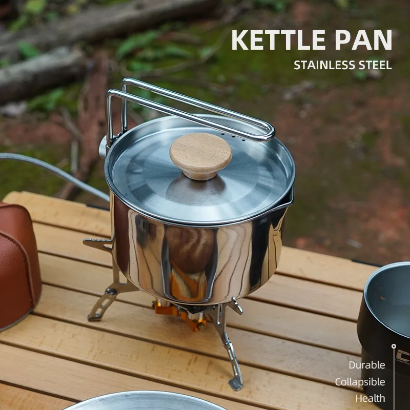 

1L 304 Stainless Steel Camping Kettle Portable Multifunctional Water Coffee Teapot Cooking Pot Pan for Outdoor Travel Picnic