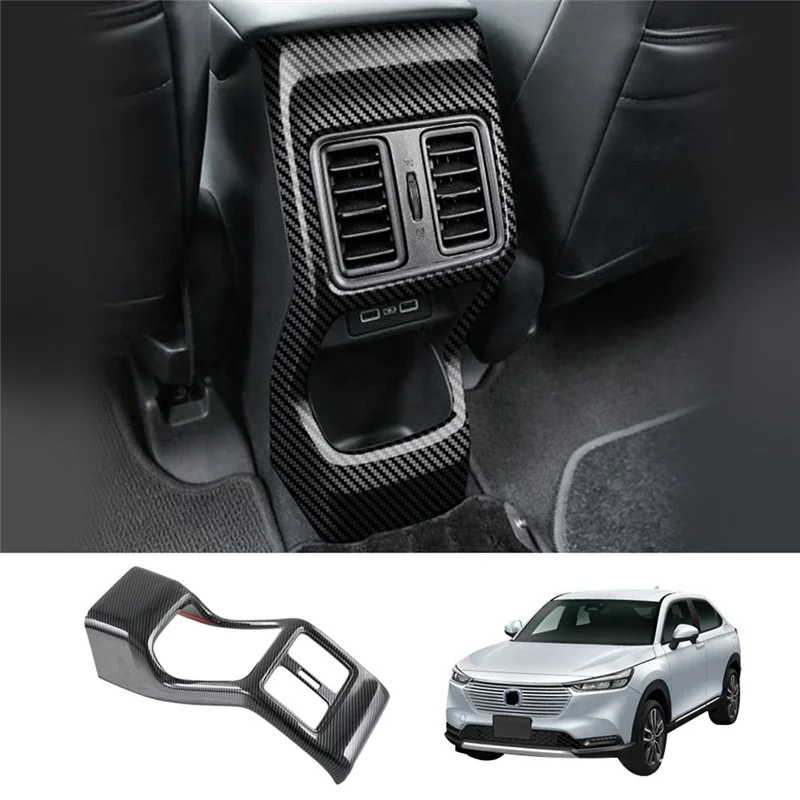 

Car Carbon Fiber Rear Air Condition Vent Outlet Frame Anti-Kick Panel Cover Trim for Honda HRV / E:NS1 / E:NP1 2022 2023
