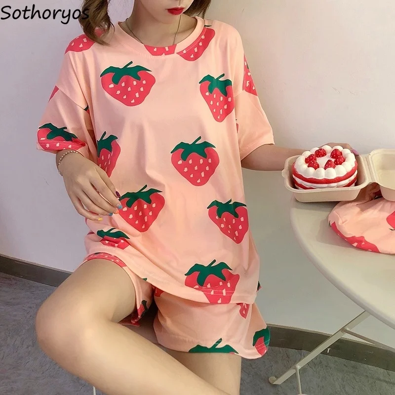 

Женские пижамные комплекты с цветочным принтом Ulzzang милые подростковые футболки с коротким рукавом шорты одежда для сна удобная мягкая кавайная Милая Студенческая одежда