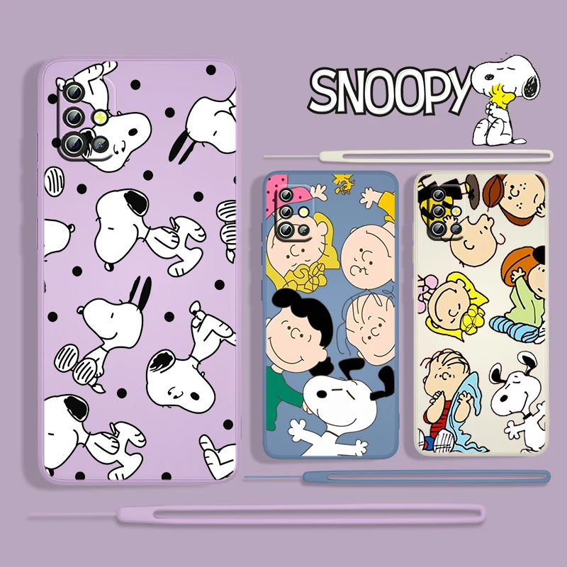 

Snoopy Cartoon Funny For Samsung Galaxy A73 A53 A33 A52 A32 A22 A71 A51 A21S A03S A50 4G 5G Liquid Rope Phone Case Capa Cover