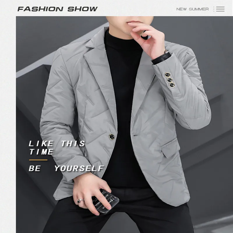 

Winter Suit Men's Coat Plus Cotton Plus Thick Single West Korean Youth Slim Figure Embossed Casual Casual Handsome Small Suit
