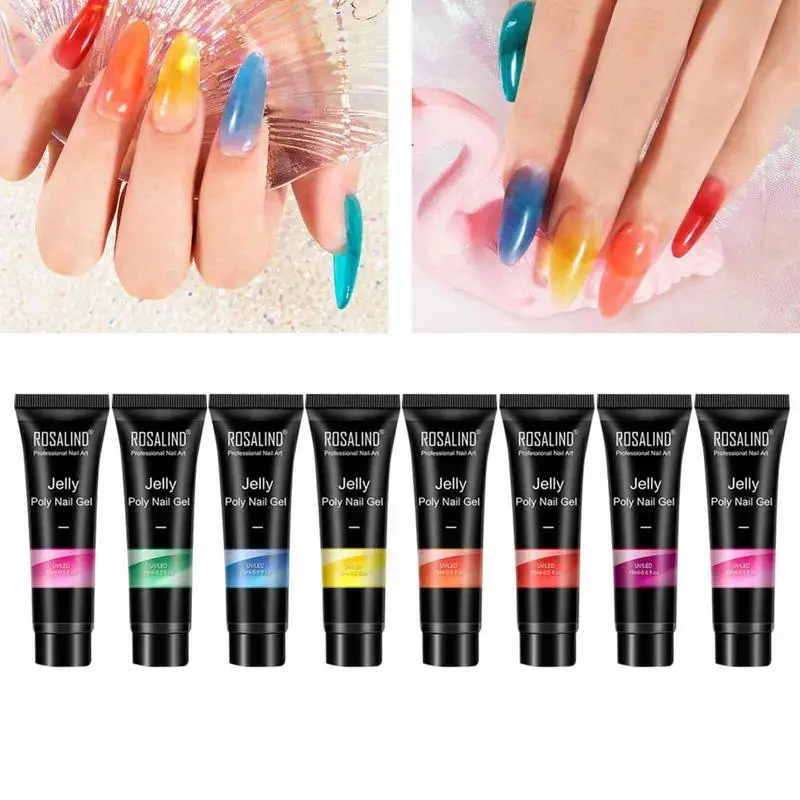 

8pcs Jelly Extension Gel Flexible Transparent Nail Glaze Set Transparent Crystal UV Phototherapy Glue Amber Jelly Nail Extender