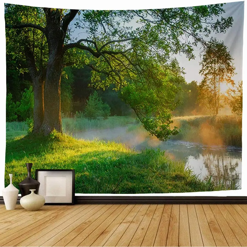 

Forest Tapestry Nature Landscape Tapestry Wall Hanging Morning Sunshine Through Tree Tapestries for Bedroom Living Room Dorm