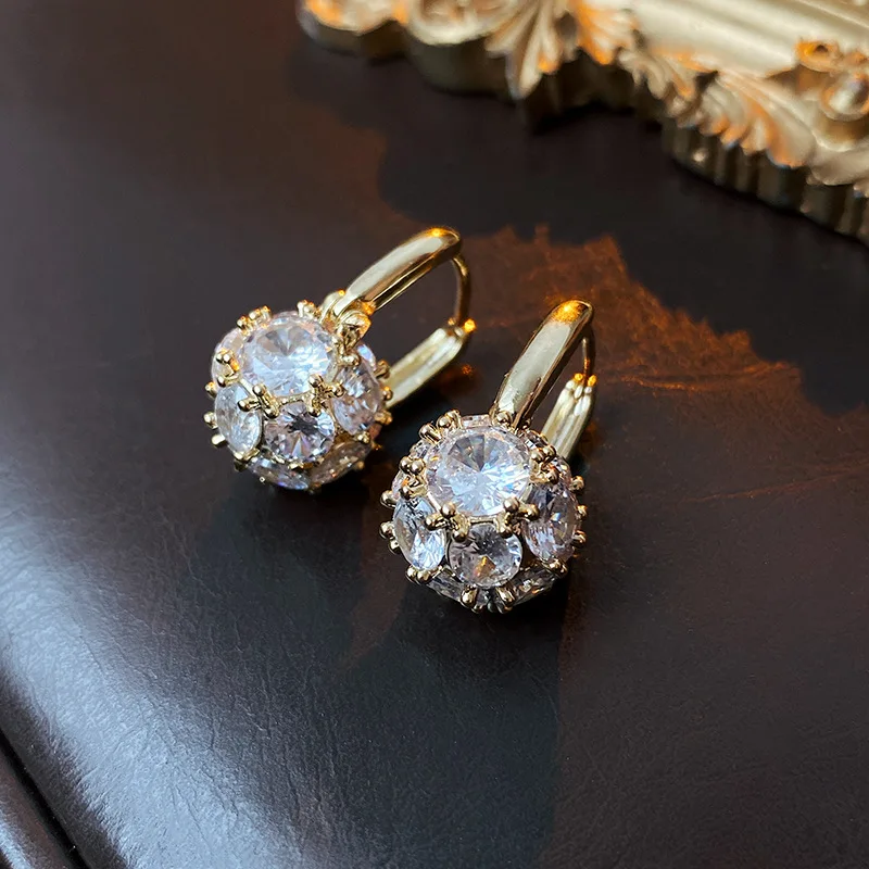 

KAITIN Round Ball Zircon Earrings for Women Korea Simple Temperament Light Luxury Earrings Fashion Personality Jewelry Gift