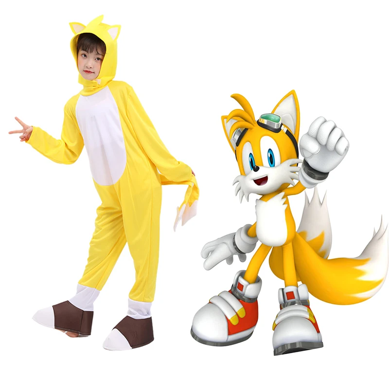 

Tails Halloween Costume Sonic The Hedgehog Cartoon Cosplaysuit Onesie Outfit Jumpsuit Pretend Play Unisex for Kid Boys Child