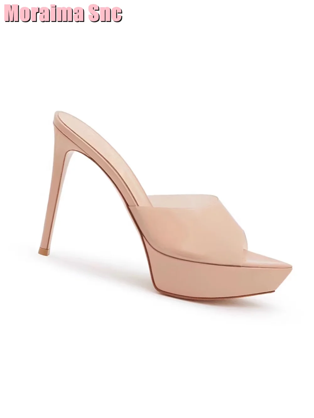 Platform Pointed Toe Clear Slippers Stiletto High Heels Sexy Nude Solid Women Shoes Summer Slides Casual Concise Style Fashion