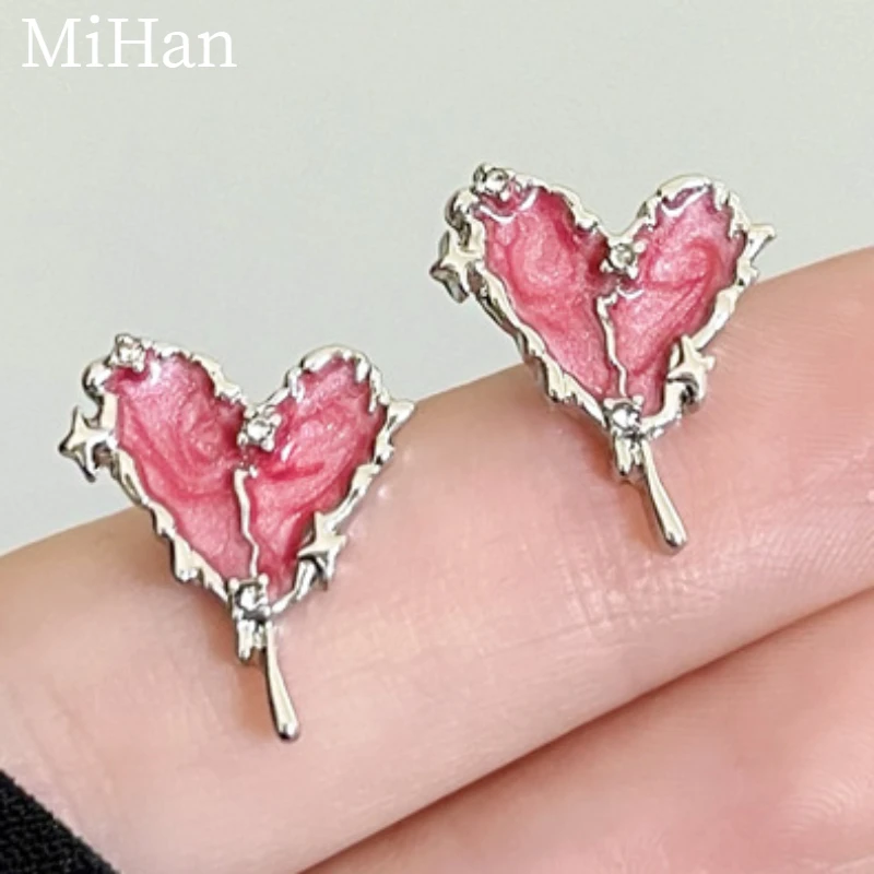 

Trendy Jewelry 925 Silver Needle Heart Earrings 2023 Trend New Simply Design pink color Stud Earrings For Women Female Gifts