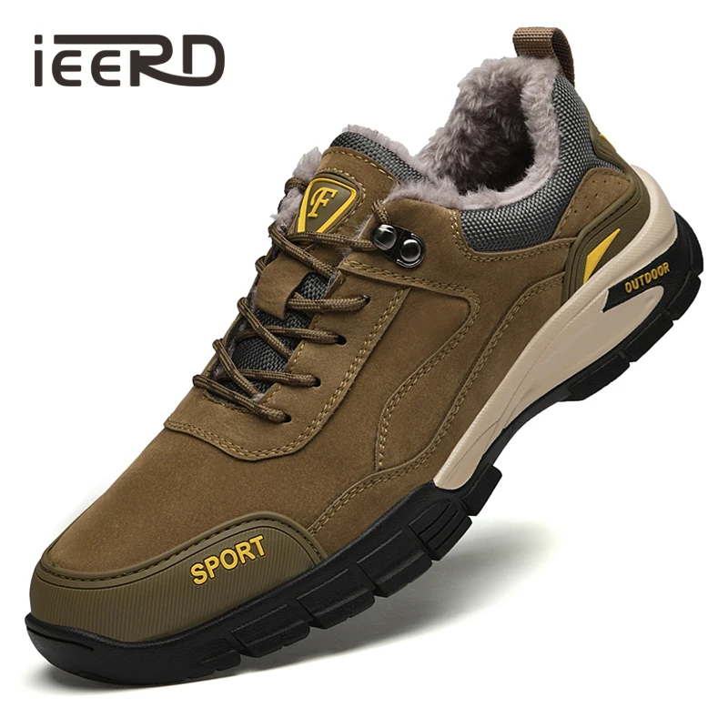 

Зимняя кожаная повседневная обувь, мужские уличные кроссовки, теплая плюшевая обувь для треккинга, водонепроницаемая зимняя обувь для ходьбы