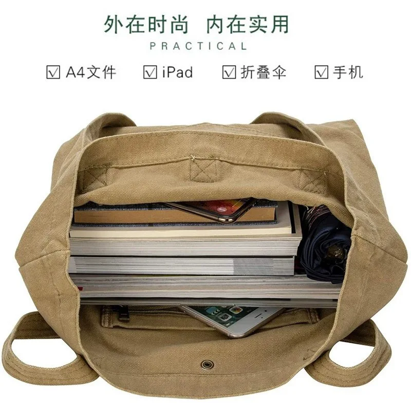 

2022 New Spring Autum Canvas Shoulder Bag For Women Vintage Solid Color Large Capacity Tote Bags Casual Female Bag