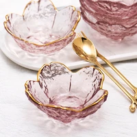 cherry blossom shape glass dish cute small glass sauce bowl kitchen mini seasoning plate for ice cream fruit sala tableware