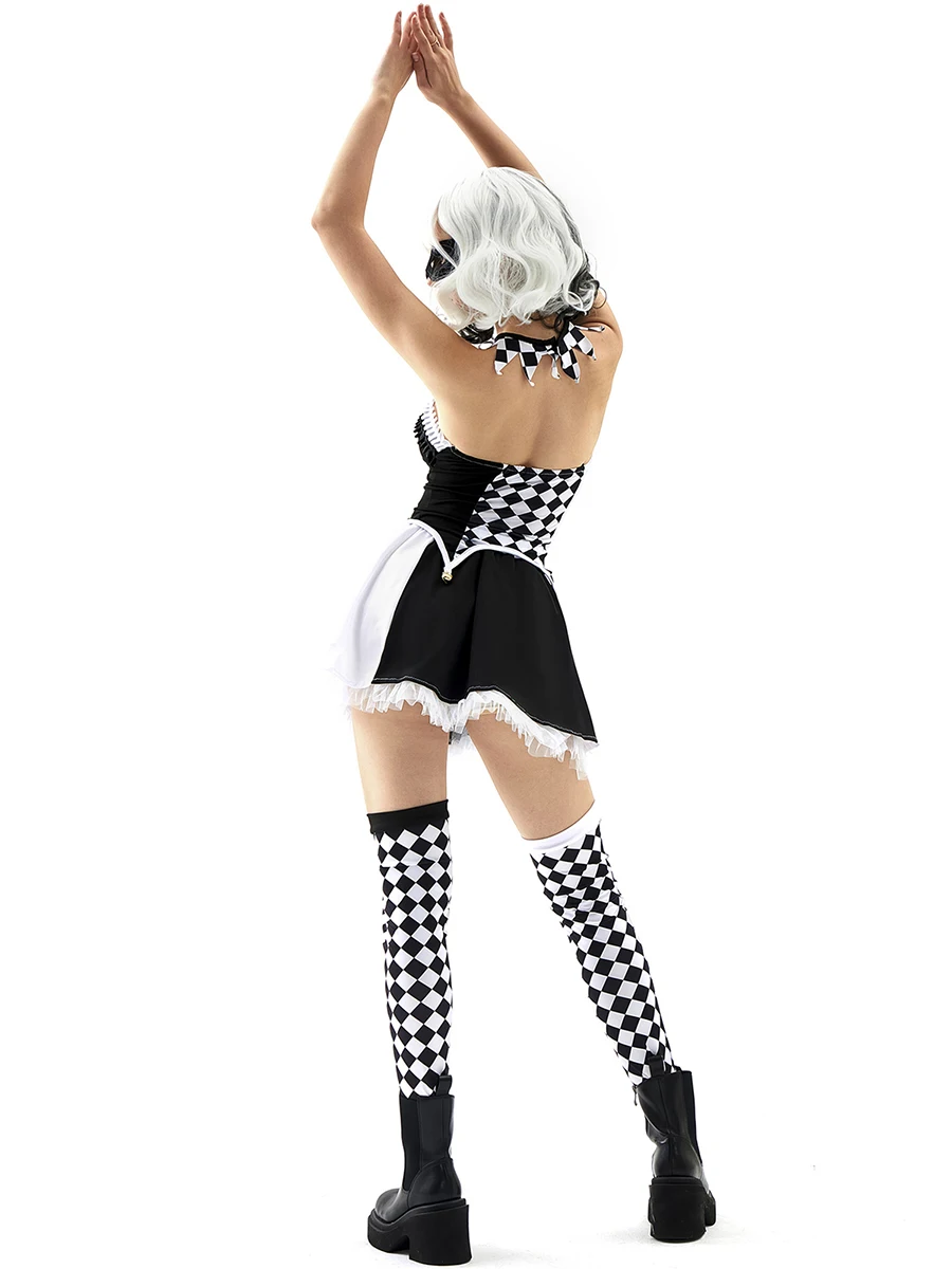 Костюм клоуна на Хэллоуин для женщин костюм в клетку цирковой вечеринки топ юбка