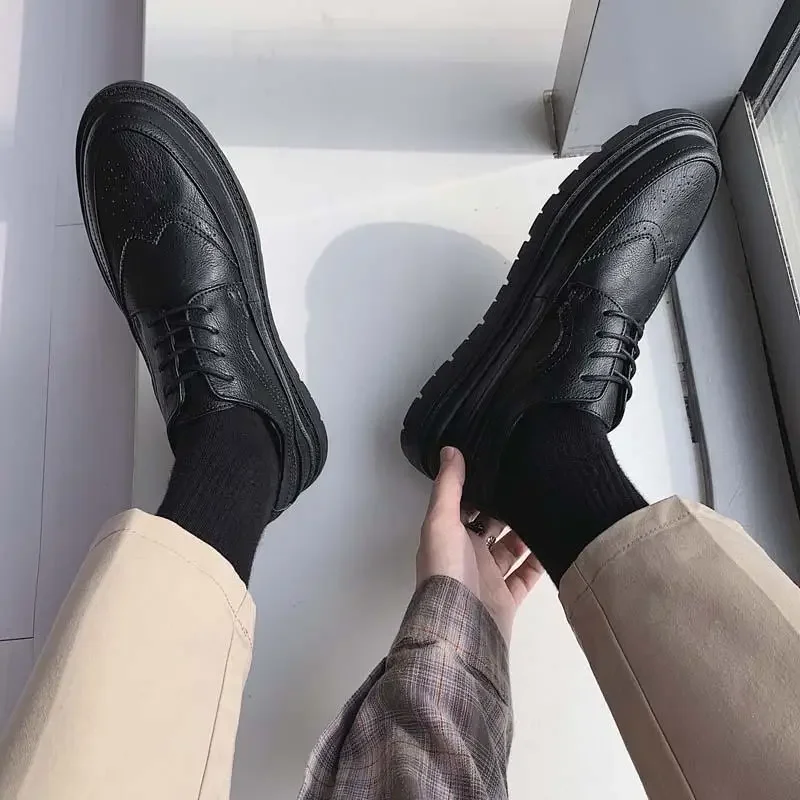 

Мужские кожаные туфли на толстой подошве, повседневные воздухопроницаемые деловые туфли, увеличивающие рост, новинка весенне-летнего сезона 2023