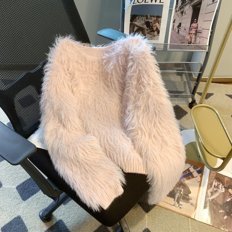 

DALMAZZO, осень и зима, повседневный пуловер с круглым вырезом и длинным рукавом, мохеровый свитер, женский свободный пуловер, модные вязаные топы, новинка 2022