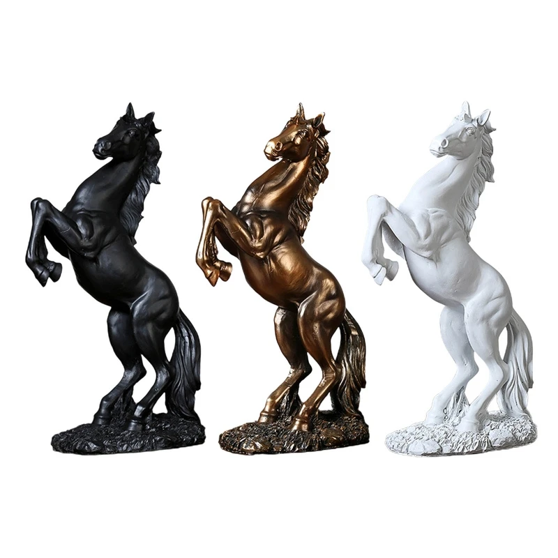 Standing Horse Resin Statue Animal Ornament Sculpture Art Figurine Crafts for Home Bedroom Office Decoration Gift