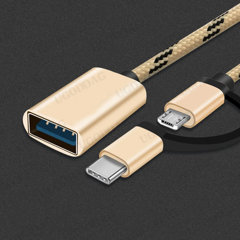 2 в 1 Кабель-адаптер Type-C OTG для Samsung S10 Xiaomi Mi 9 Android MacBook мышь геймпад планшетный ПК Type C