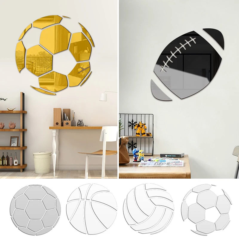 

Acrylic Ball Mirror Sticker Self-adhesive Wall Sticker Mirror Sports Kids Room Decor Waterproof Football Soccer Ball Mural Decal