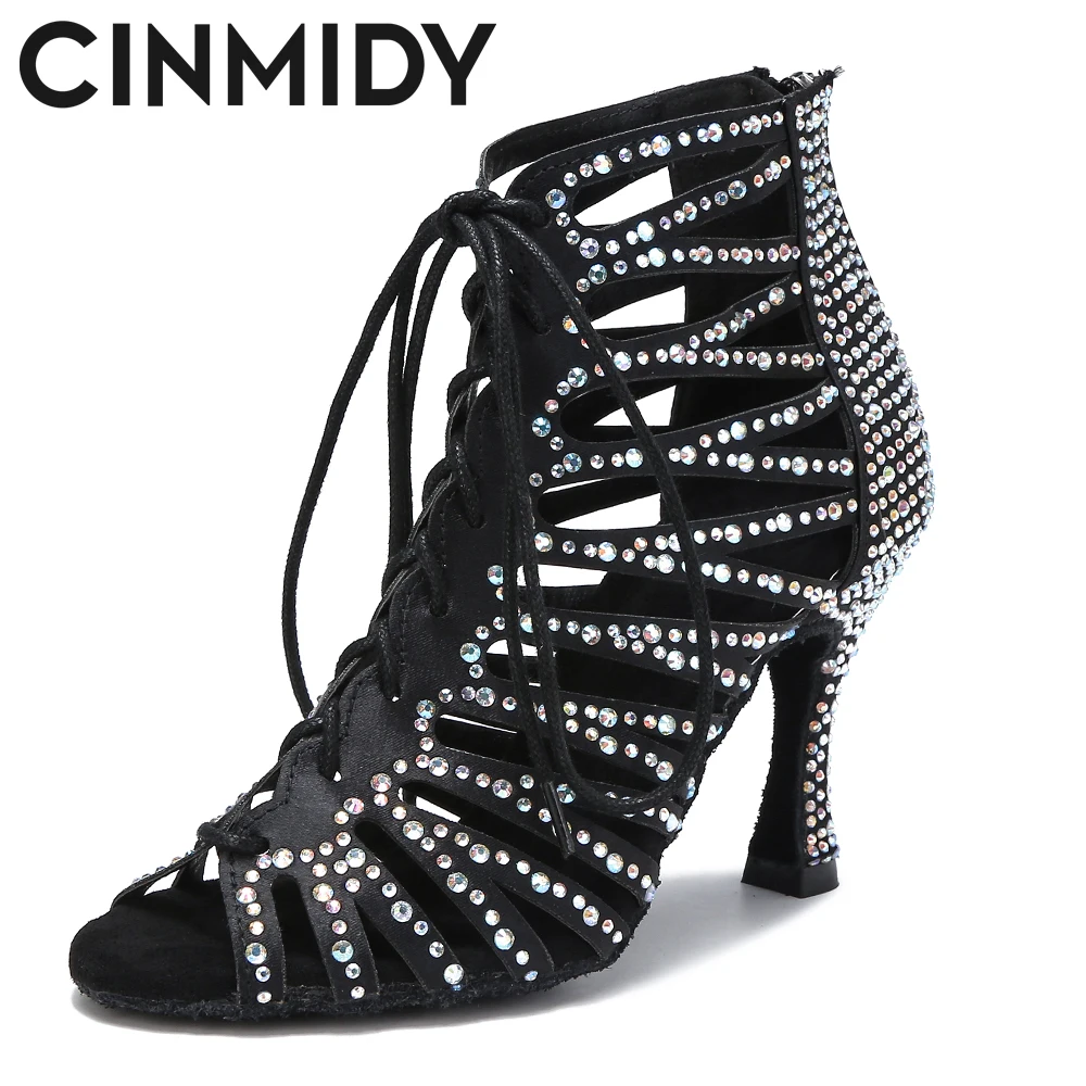

CINMIDY Latin Dance Shoes Women Indoor Hollow Out Ballroom Dance Boots High Heels Party Shoes Tango Salsa Shoes For Dancing