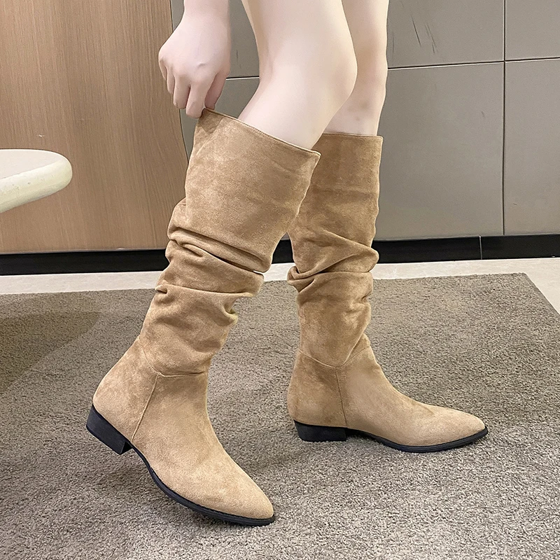 

2023 Winter New Fashion Round Head Solid High Heel Leather Outerwear Women Versatile Comfortable Long Boots Women's Single Boot