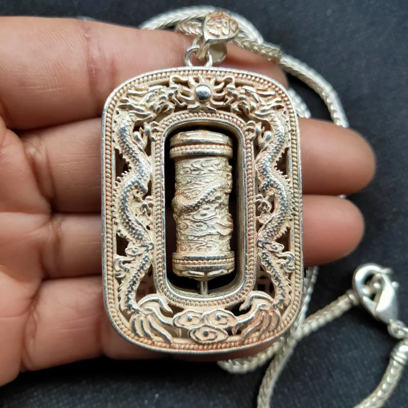 

Chinese silver necklace Double dragon pendant good luck gift pendant