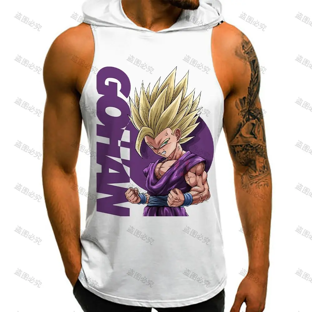 Dragon Ball Z Harajuku Style Vest With Hood 2022 Vegeta Goku Sleeveless Vests Running Tank Top Men Sleeveless Gym Shirt Trend