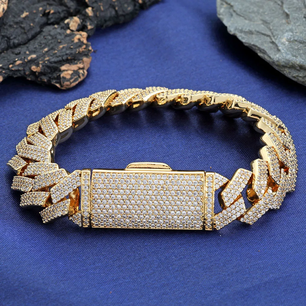 16 мм кубинский браслет с звеньями Baguetter Prong Iced Out Micropave кубическим цирконием Cz для