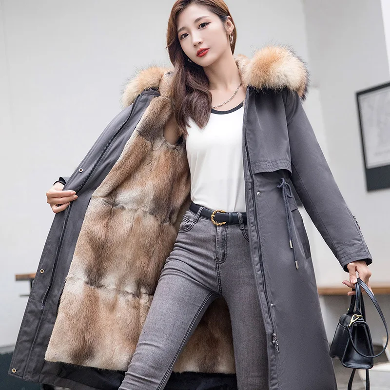 Pie Overcome Female Vermicelli Mink Grass Real Fur Mink Whole Mink Fur Medium Length Mink Coat Removable Inner Liner Real Fur