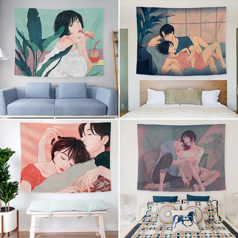

Couple Hanging Cloth Background Cloth Room Decoration Wall Cloth Live Photography Dormitory Bedside Wall Tapestry