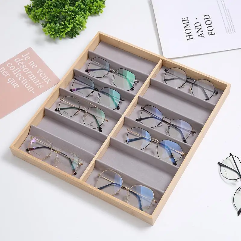 5 6 10 12 Grid Glasses Display Tray Bamboo And Wood Glasses Display Rack Small Object Sunglasses Jewelry Organizer Storage Tray