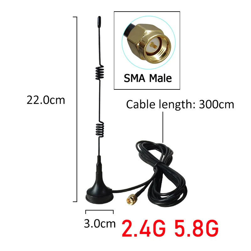 EOTH 1 2pcs 2.4g 5.8g antenna Magnetic base 12dbi sma male Pure copper wlan wifi dual band antene router antena 3m RG174 cable - купить по