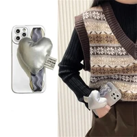 ins silver down heart wristband silicon anti drop mobile phone case for iphone xr xs max 8 plus 11 12 13 pro max case