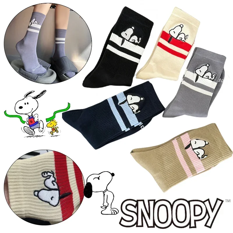 Милые носки Snoopy модные хлопковые средней длины милые Мультяшные женские дышащие