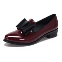 patent leather female spring comfortable pointed solid color bow low heel work shoes oxford shoes for women loafers casual shoes