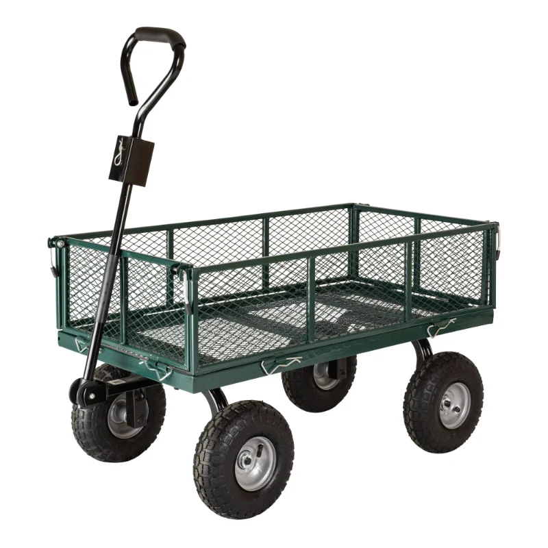 Steel Garden Cart with Removable Sides 700lb Capacity, 38” X 20” Towable Mesh Garden Utility Cart Outdoor Lawn Wagon