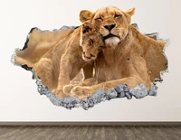lions family wall decal animal 3d smashed wall art sticker kids room decor vinyl home poster custom gift kd572