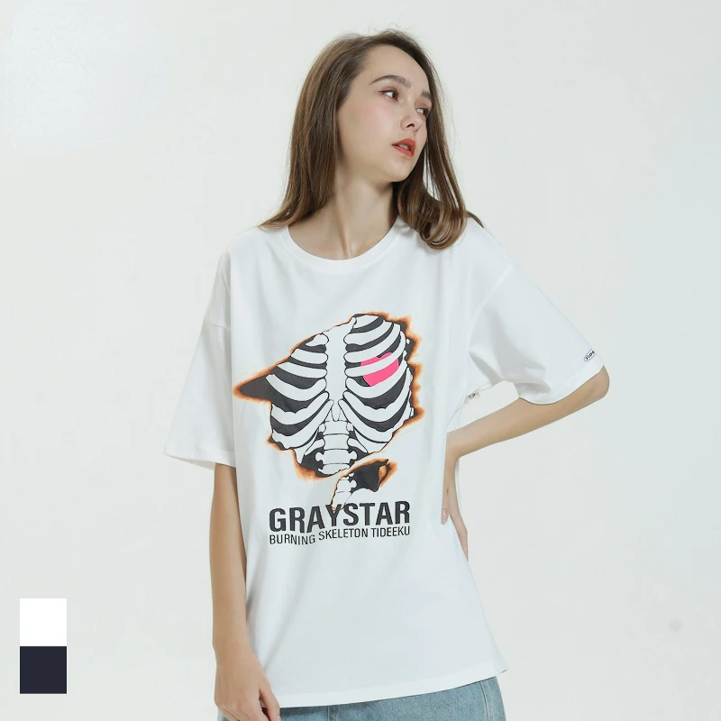 

2023 New T-Shirt Women's Summer Round Neck Trendy Brand Burning Bone Print Short Sleeves Graphic T Shirts