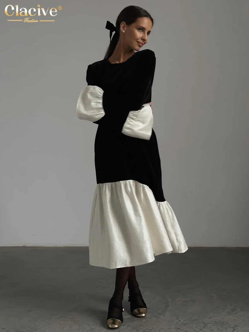 Clacive модное свободное черное бархатное женское платье элегантное до щиколотки с