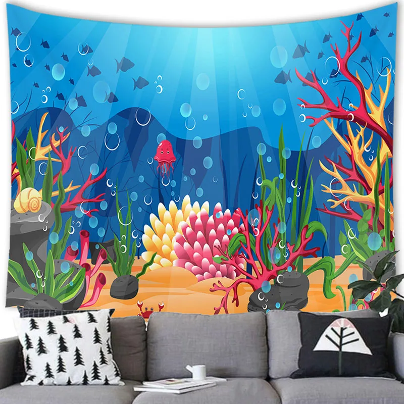 

Подводный гобелен в морском стиле, настенный гобелен с мультяшными тропическими рыбками, Декор для дома, фоновое украшение, Настенный декор