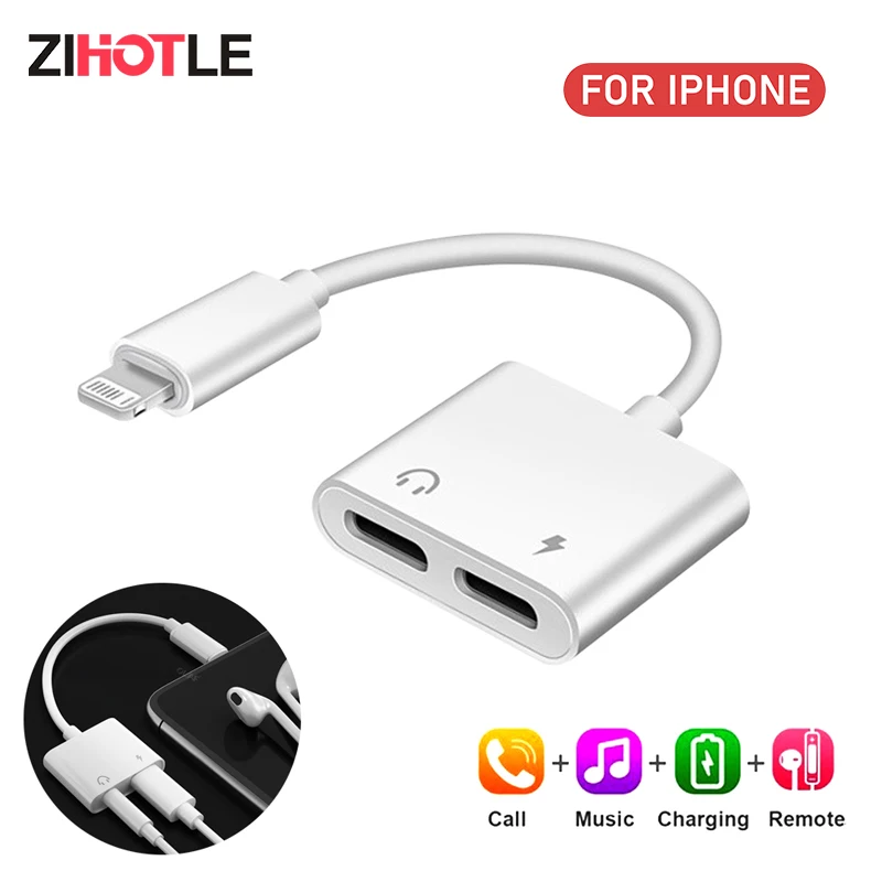 

2in1 Audio Adapter for IPhone 13 14 Pro Max XXS Aux Jack Headphone Lighting 3.5mm To Headphone Splitter Charging Headphone Cable