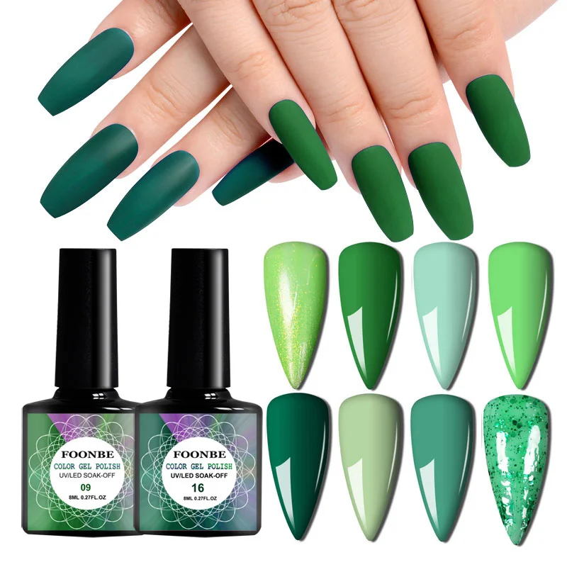 Полимерный Гель-лак для ногтей зеленый матовый эффект стойкий Быстросохнущий