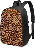 cute leopard print animal skin business laptop school bookbag travel backpack with usb charging port headphone port fit 17 in