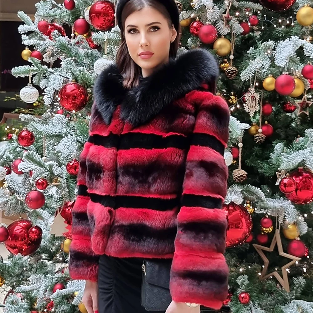 Genuine Rex Rabbit Fur Coat Women Winter Casual Vintage Hooded Short Outertwear Cozy Soft Natural Rex Rabbit Fur Jacket Female