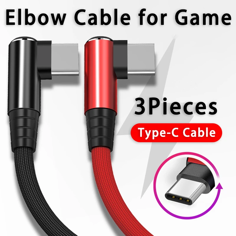

3PCS Elbow Cable for Game Fast Charging Usb C Cable for Samsung Xiaomi Mobile Phone Accessories Charger Usb Cables Type C Cable
