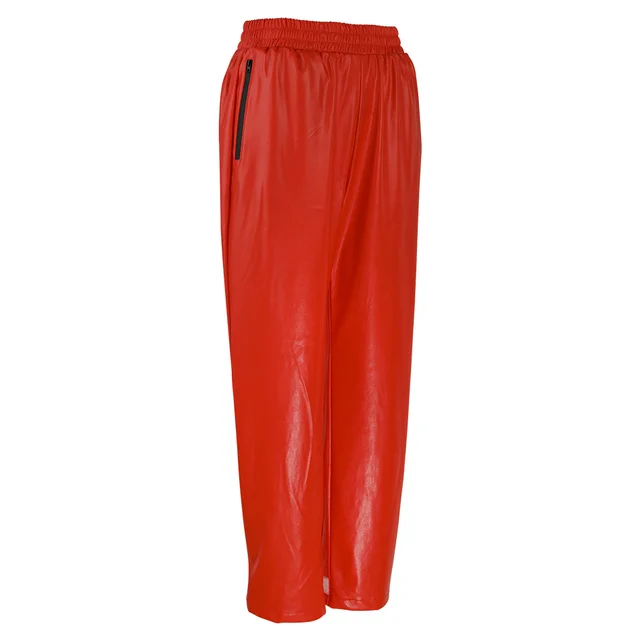 Streetwear Kylie Jenner Style Red Varnished Leather Trousers Baggy High Waist Shiny Sweatpants 4